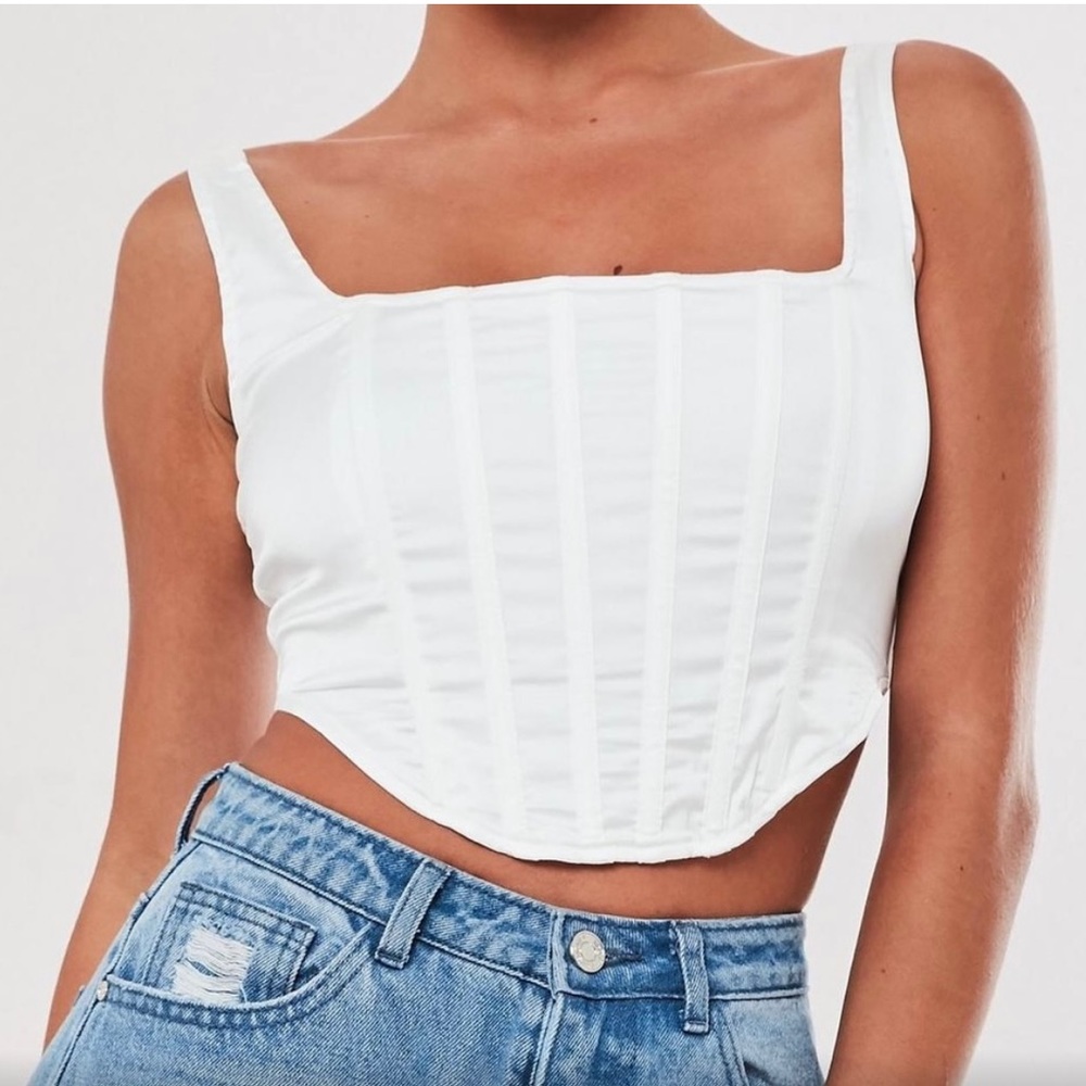 White satin corset crop top
